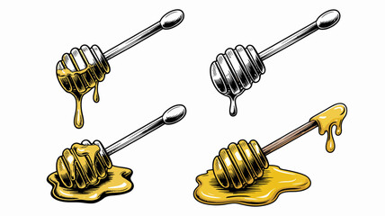 Honey Dippers Dripping Golden Honey Isolated White Background sweet © simplevector