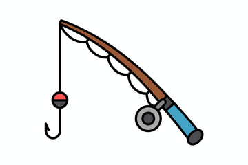 Simple cartoon fishing rod with hook bobber and reel isolated white background © simplevector
