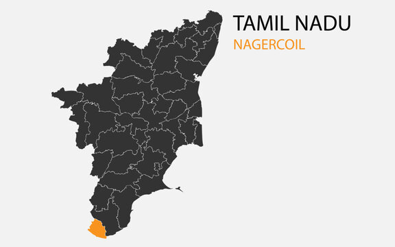 Tamil Nadu png map with districts, Indian state Tamil Nadu district map, Tamil Nadu Nagercoil