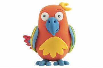 Obraz premium Cute clay parrot character plasticine bird toy style isolated on white background simple colorful design