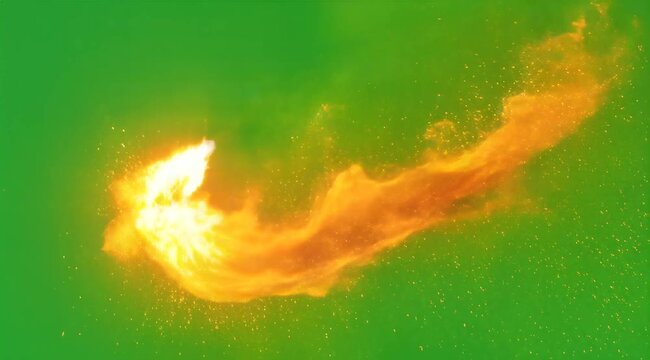Vibrant Fireball Animation with Dynamic Flames and Sparkling Embers on Green Screen, Seamless Loop, symbolizing energy and passion