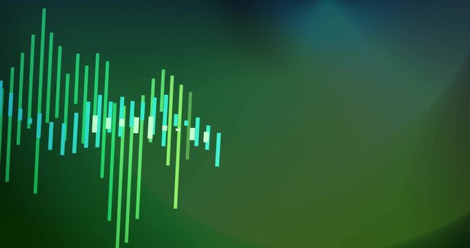 Audio waveform reacting to music beat, expanding across green gradient with cyan teal lime bars