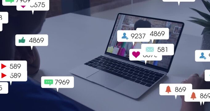 Viewer watching laptop; host starting retail stream, notifications flooding laptop, obscuring host