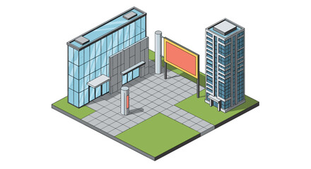 Modern urban building isometric design featuring office and skyscraper architecture