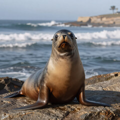 Obraz premium dramatic lighting, image of a california sea lion in san diego, california