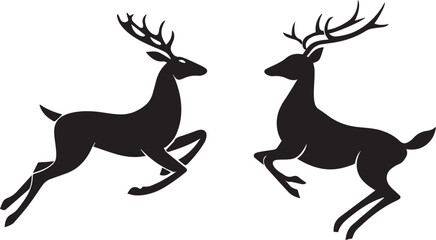 Obraz premium Black silhouette of a deer flying graphic vector isolated on white background 