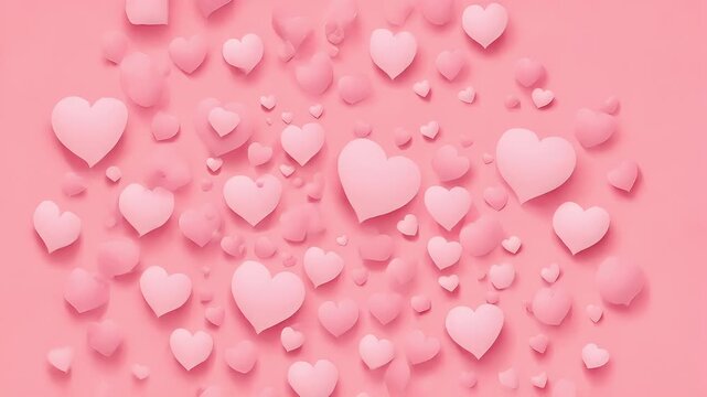 Romantic love theme for Valentines Day. A vibrant pink background adorned with numerous heartshaped objects, creating a festive atmosphere perfect for Valentines Day.