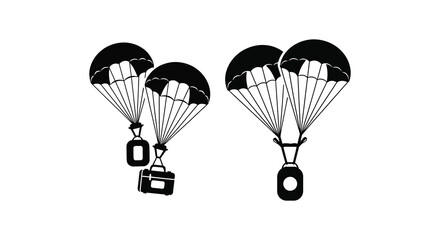 Two parachutes with cargo containers descend against a white background a striking silhouette high quality professional