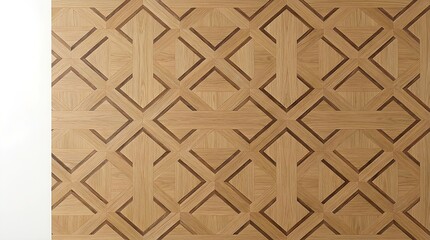 Naklejka premium Elegant Geometric Wood Parquet Pattern with Light Brown Tones and White Copy Space Background for Modern Interior Design