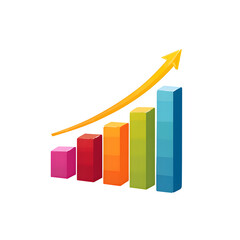 Vibrant business graph showing upward trend with colorful bars. Isolated to Transparent Background