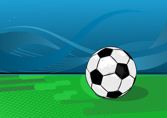 Soccer ball on field, sports banner vector illustration