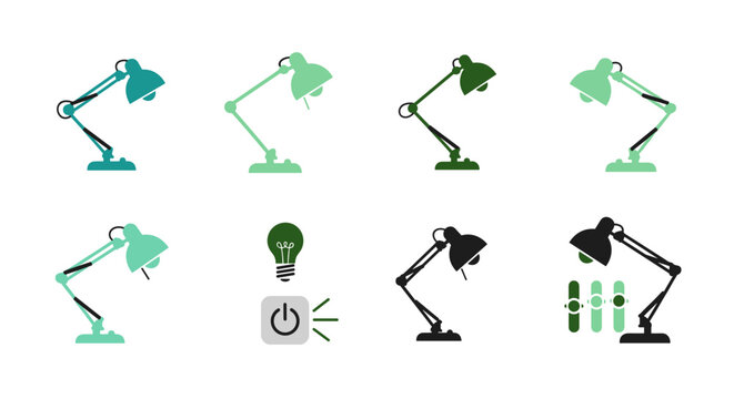 Modern desk lamp set with adjustable position and on-off switch icons
