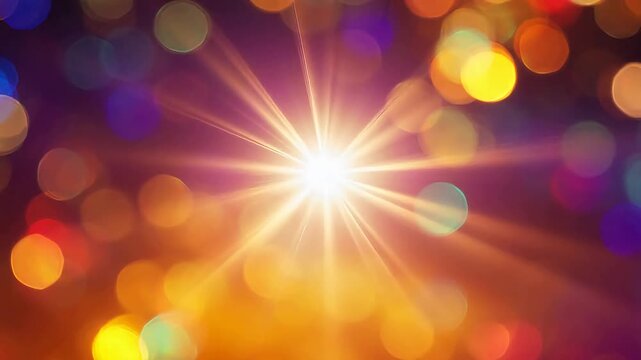 Bright light burst with colorful bokeh