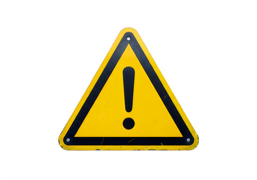 A yellow warning sign with a black exclamation mark isolated on transparent background