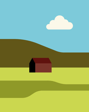 Peaceful Countryside Scene with House and Blue Sky