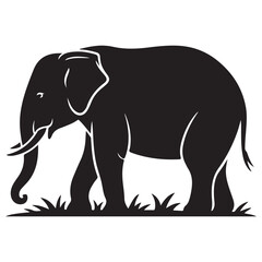Obraz premium Elephant walking in grassland silhouette flat design vector illustration
