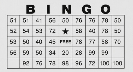 Bingo Card with Numbers and Free Space for Game Play. © Tuhin