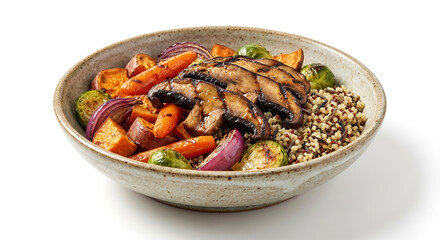 Fototapeta premium Grilled Mushroom Steak Vegan Bowl on White