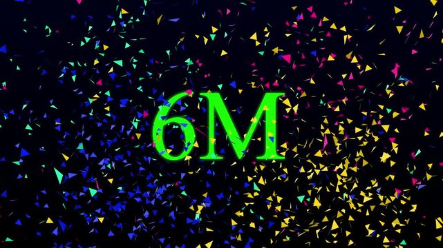 Number 6M Neon Futuristic Effect,The animated 6M neon text effect motion video Glowing neon light 6M followers or subscribers celebration text animation and congratulations for 6m on black background
