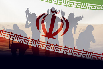 Obraz premium Conflict between Iran and USA shows military presence and shadows in armed stance