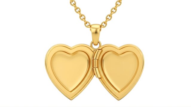 A gold heart shaped locket on a chain on transparent background