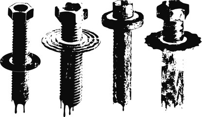 Obraz premium grunge bolts and nuts vector illustration industrial rusty hardware fasteners set