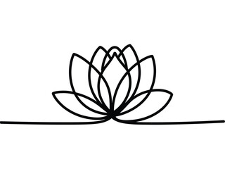 Fototapeta premium Minimalist single line drawing of a lotus flower centered on a horizontal divider line.
