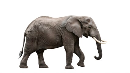 Obraz premium A large elephant walking on a transparent background with its tusks visible