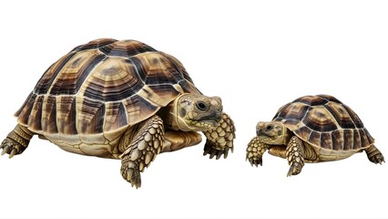 Obraz premium Two tortoises walking side by side on transparent background
