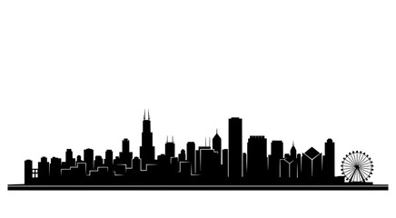 Fototapeta premium Chicago city skyline with ferris wheel silhouette