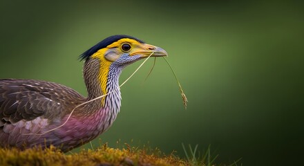 Obraz premium Vibrant bird portrait with distinctive yellow and purple plumage