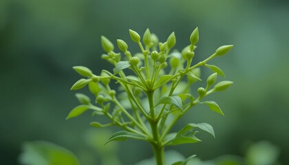 Green Plant Buds and Shoots Close-up