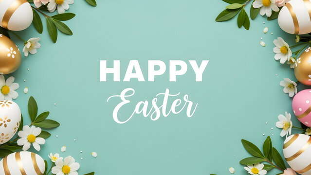 Happy easter wishes with beautiful floral and easter egg decorations