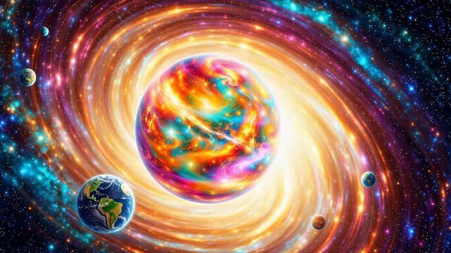Colorful galaxy with planets
