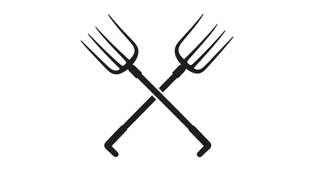 A striking black silhouette depicts two crossed farm pitchforks embodying rural life and agriculture silhouette © AL-AMIN