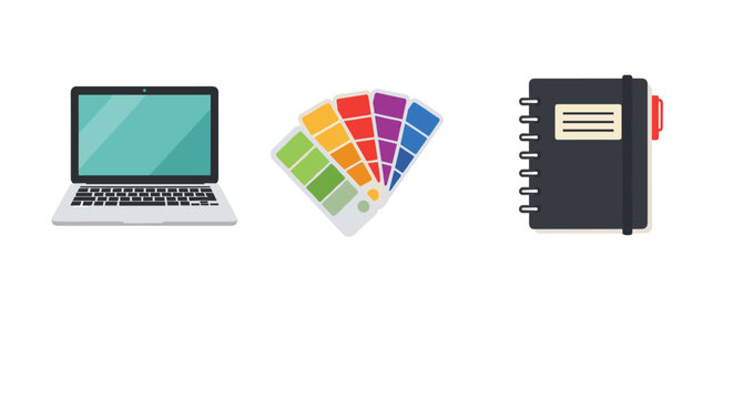 Digital workspace essentials: laptop color palette notebook for
