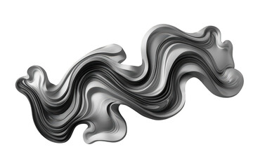Abstract flowing chrome liquid metal shape creating a modern wavy design on transparent background