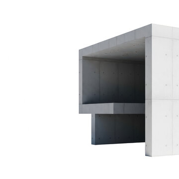 A gray concrete shelf with an open cubby isolated on transparent background