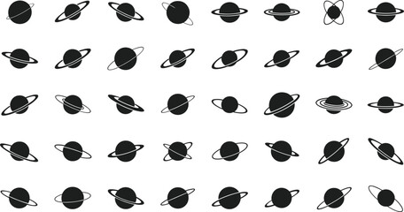 Collection of Saturn planet icons in various orientations © Mofajjol