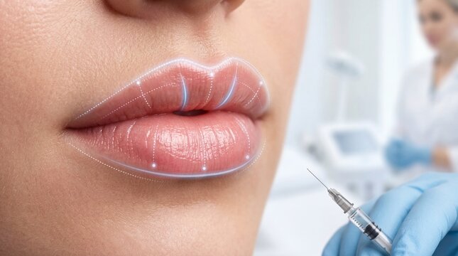 Lips augmentation preparation showing dermal filler injection