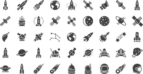 Space icons including rockets, satellites, planets, and spacecraft © Mofajjol