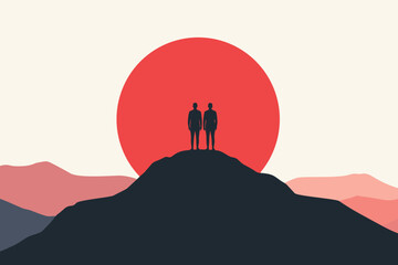 A lone hiker stands atop a mountain peak at sunset, silhouetted against a golden sky to celebrate freedom, success, and the spirit of outdoor travel © Anik