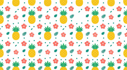 Seamless tropical pineapple and colorful floral summer pattern for design. © pixel*
