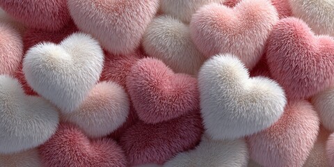 Soft pink plush hearts pile, evoking tenderness and romance, ideal for women's fashion, cosmetics and Valentine's marketing visuals