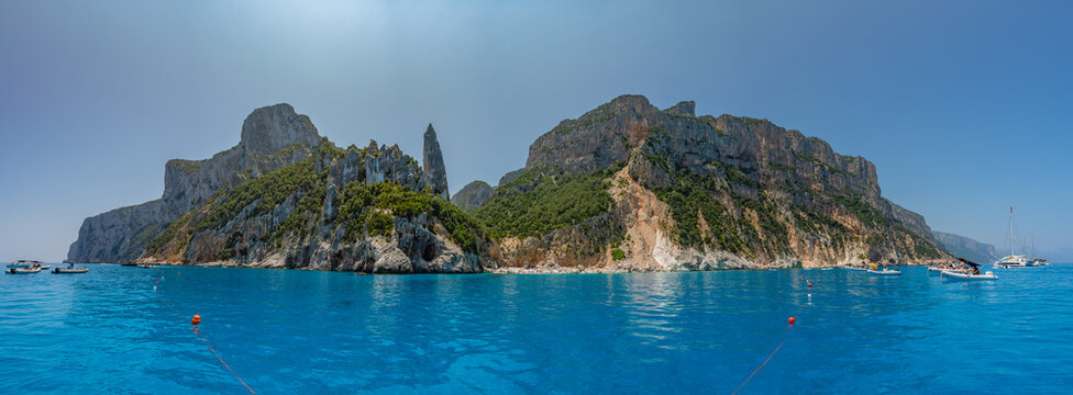 Panoramic view of Cala Goloritze beach on the Baunei Coast. Gulf of Orosei in Sardinia, Italy