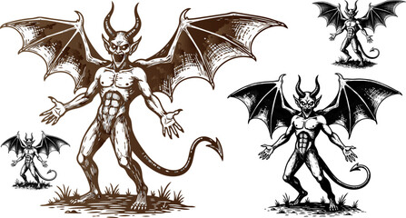 Set of 4 fantasy demon icons vector © Design