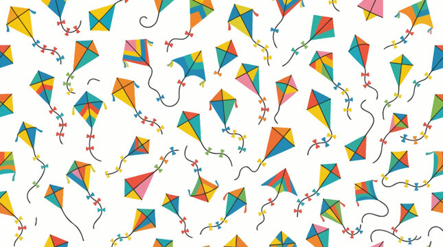 Seamless colorful kite pattern with playful flying tails and ribbons.