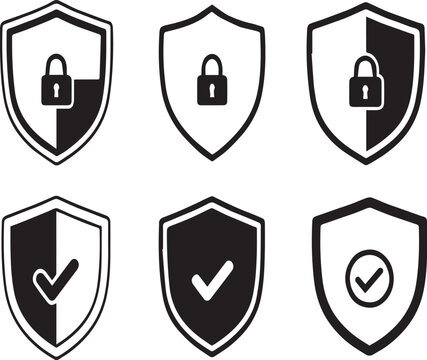Security shield icons with locks and checkmarks