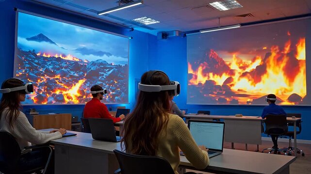 People using VR headsets in classroom
