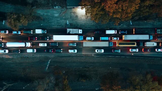 Traffic congestion captured from an aerial perspective during early evening rush hour
